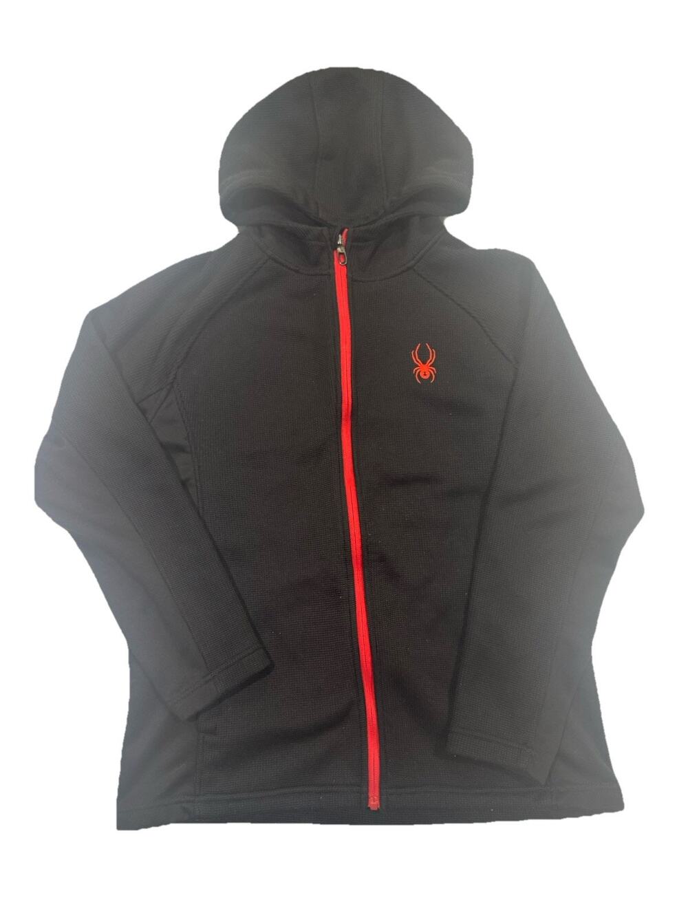 Spyder Boys XL 18/20 Full Zip Hooded Jacket Black Red Youth Fleece Lined